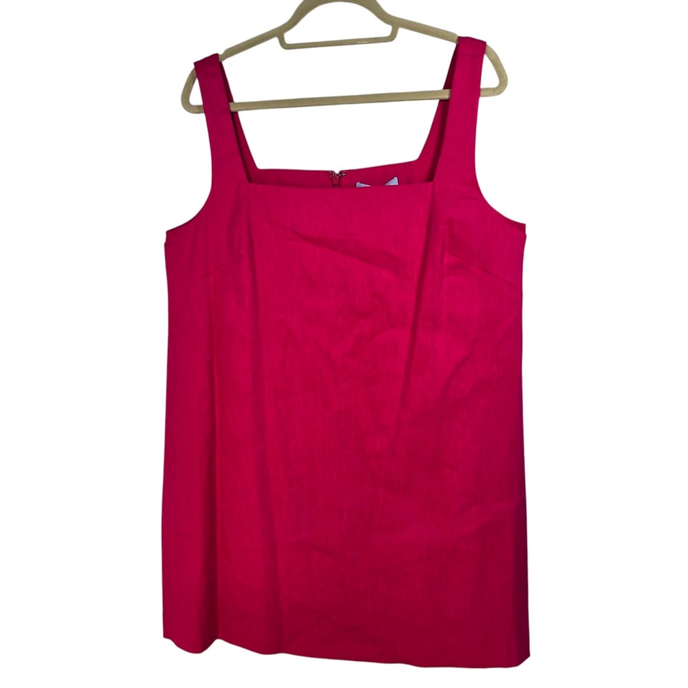 Antonio Melani Elia Fuchsia‎ Pink Linen Blend Square Neck Shift Dress Large NWT